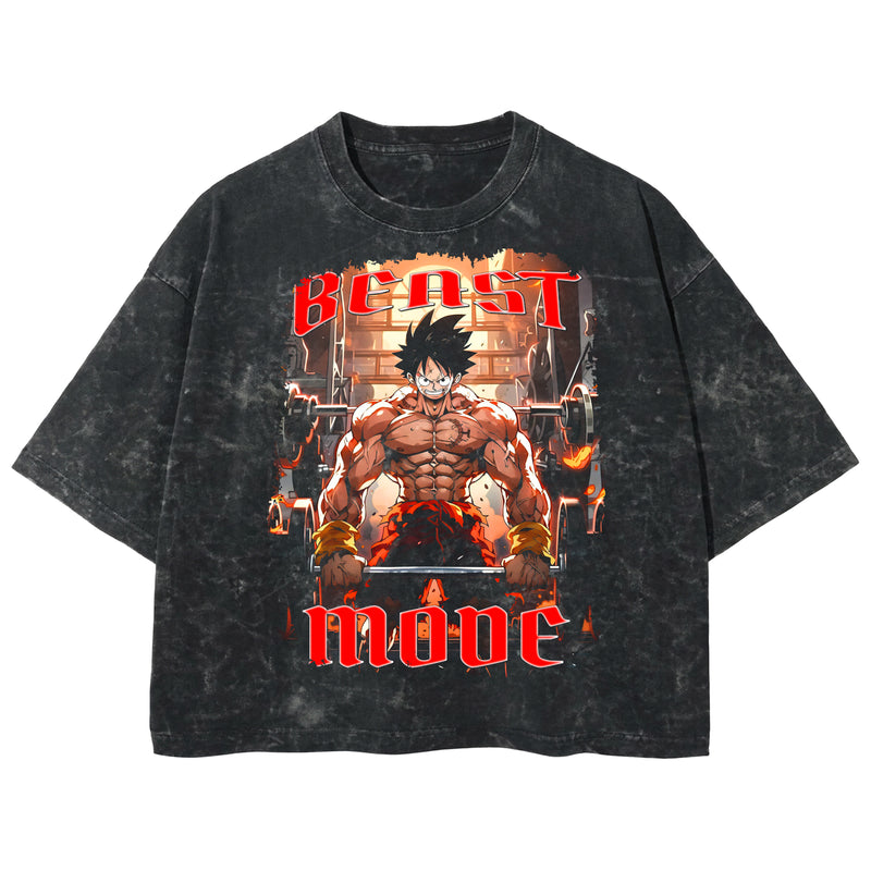 Playera streetwear premium de anime y gaming ExtraLife MX, corte boxy deluxe mineral wash heavyweight en color Acid Wash, moda urbana mexicana de culto.