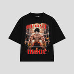 Playera streetwear premium de anime y gaming ExtraLife MX, corte boxy oversized drop shoulder heavyweight en color Deep Black y Off-White, moda urbana mexicana de culto.
