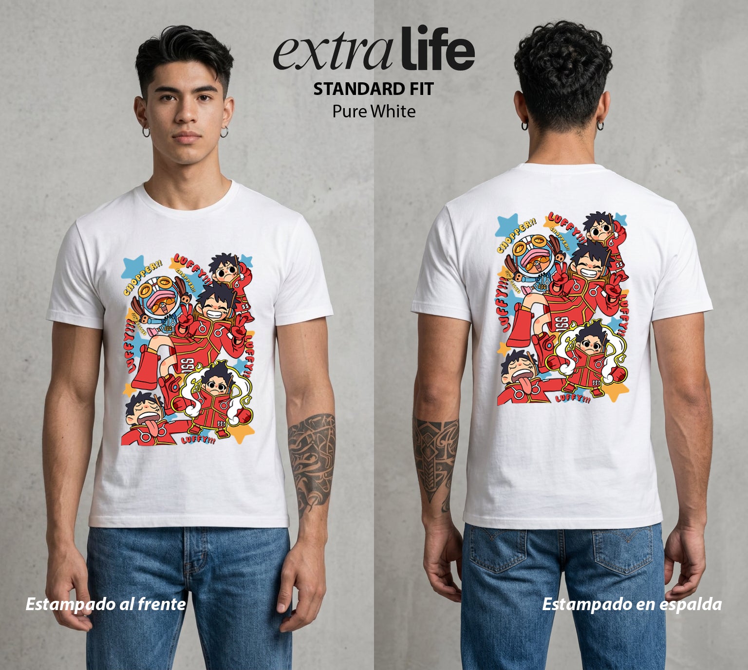 Mar de los Piratas | Capitan de Goma Chibi #03161 - Playera Standard Fit | Pure White - Foto en modelo