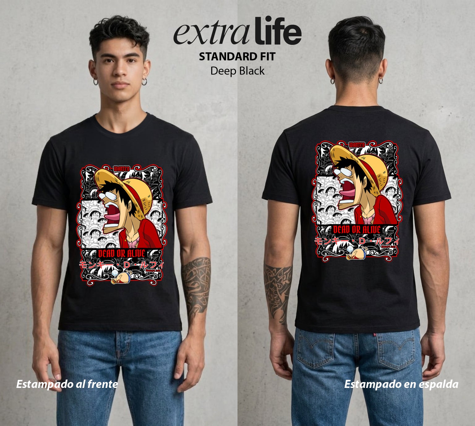 Mar de los Piratas | Capitan de Goma Vivo o Muerto #03162 - Playera Standard Fit | Deep Black - Foto en modelo