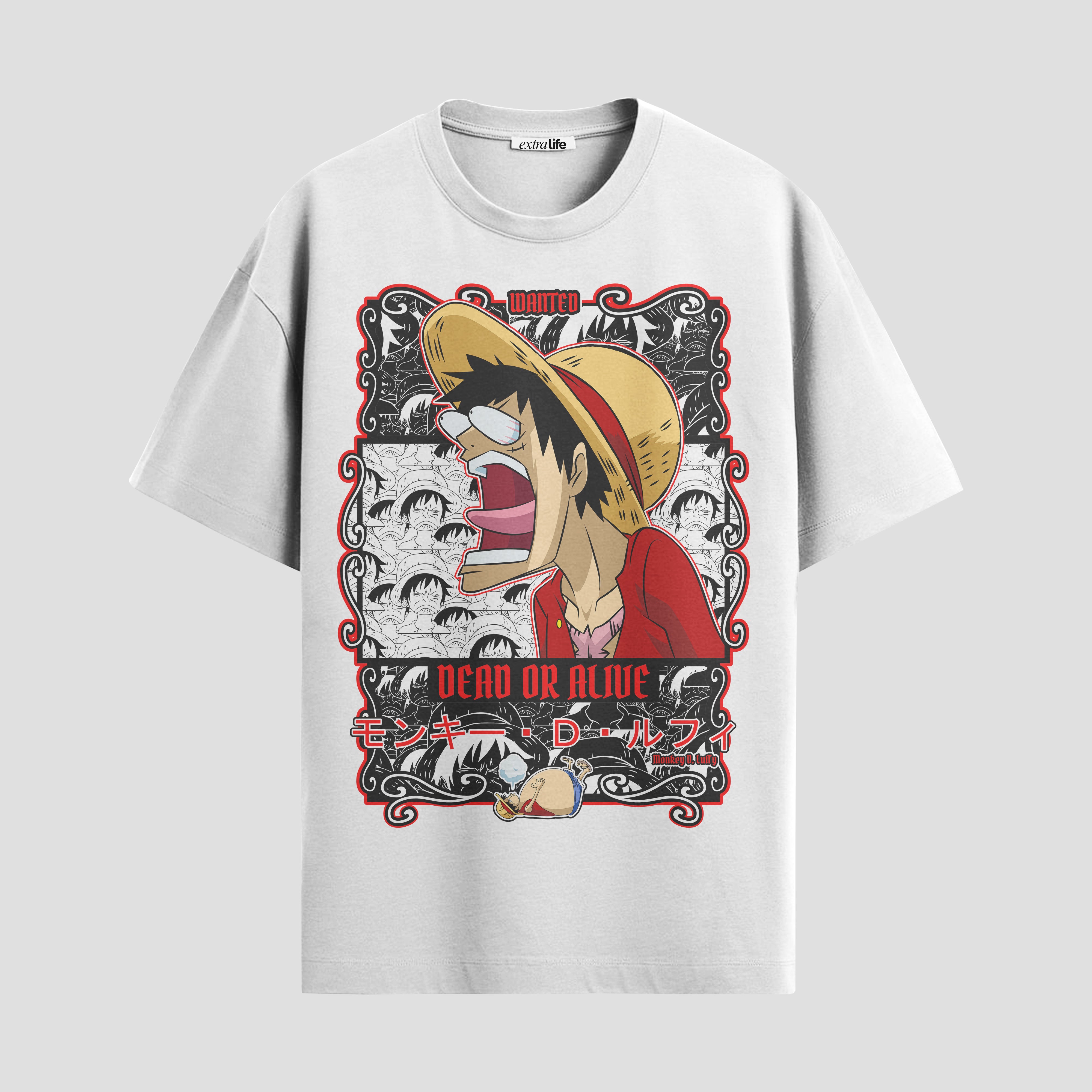 Playera urbana de anime y gaming ExtraLife MX, corte Standard Fit unisex ligero y transpirable en color Deep Black y Pure White, ropa de uso diario para gym y casual.