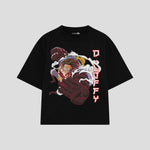 Playera streetwear premium de anime y gaming ExtraLife MX, corte boxy oversized drop shoulder heavyweight en color Deep Black y Off-White, moda urbana mexicana de culto.