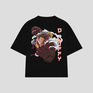Playera streetwear premium de anime y gaming ExtraLife MX, corte boxy oversized drop shoulder heavyweight en color Deep Black y Off-White, moda urbana mexicana de culto.