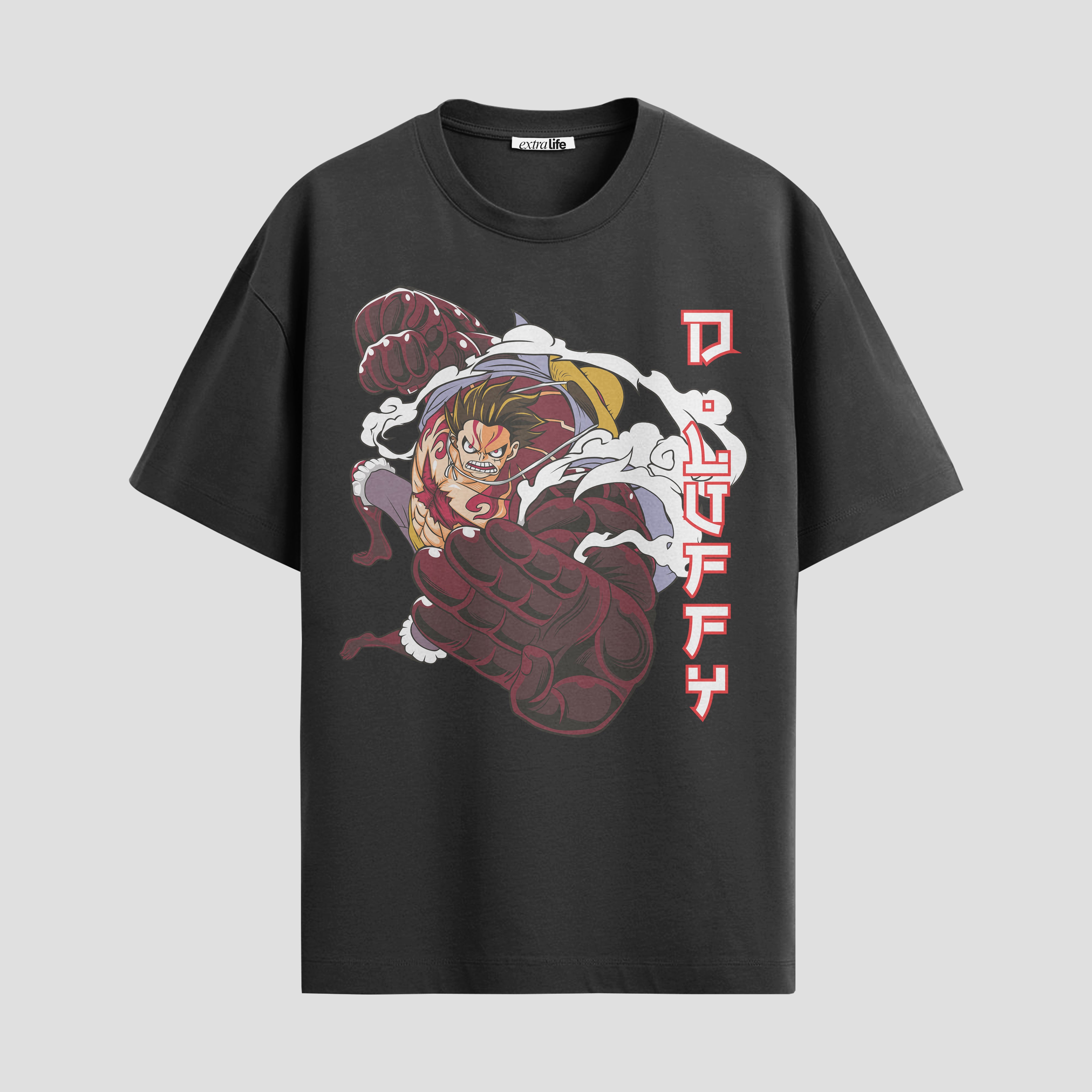 Playera urbana de anime y gaming ExtraLife MX, corte Standard Fit unisex ligero y transpirable en color Deep Black y Pure White, ropa de uso diario para gym y casual.