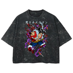 Playera streetwear premium de anime y gaming ExtraLife MX, corte boxy deluxe mineral wash heavyweight en color Acid Wash, moda urbana mexicana de culto.