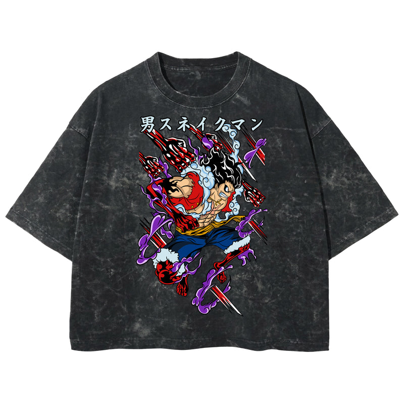 Playera streetwear premium de anime y gaming ExtraLife MX, corte boxy deluxe mineral wash heavyweight en color Acid Wash, moda urbana mexicana de culto.