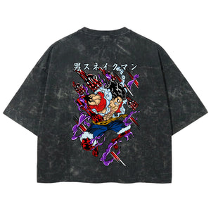 Playera streetwear premium de anime y gaming ExtraLife MX, corte boxy deluxe mineral wash heavyweight en color Acid Wash, moda urbana mexicana de culto.