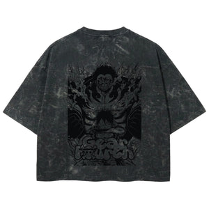 Playera streetwear premium de anime y gaming ExtraLife MX, corte boxy deluxe mineral wash heavyweight en color Acid Wash, moda urbana mexicana de culto.