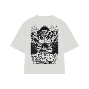 Playera streetwear premium de anime y gaming ExtraLife MX, corte boxy oversized drop shoulder heavyweight en color Deep Black y Off-White, moda urbana mexicana de culto.