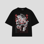 Playera streetwear premium de anime y gaming ExtraLife MX, corte boxy oversized drop shoulder heavyweight en color Deep Black y Off-White, moda urbana mexicana de culto.