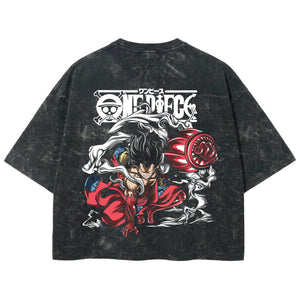 Playera streetwear premium de anime y gaming ExtraLife MX, corte boxy deluxe mineral wash heavyweight en color Acid Wash, moda urbana mexicana de culto.
