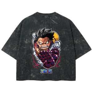 Playera streetwear premium de anime y gaming ExtraLife MX, corte boxy deluxe mineral wash heavyweight en color Acid Wash, moda urbana mexicana de culto.