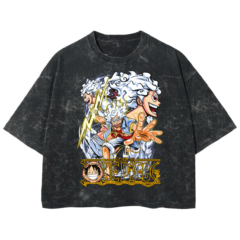 Playera streetwear premium de anime y gaming ExtraLife MX, corte boxy deluxe mineral wash heavyweight en color Acid Wash, moda urbana mexicana de culto.