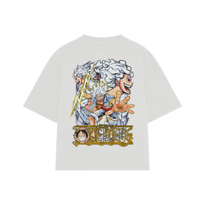 Playera streetwear premium de anime y gaming ExtraLife MX, corte boxy oversized drop shoulder heavyweight en color Deep Black y Off-White, moda urbana mexicana de culto.