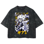Playera streetwear premium de anime y gaming ExtraLife MX, corte boxy deluxe mineral wash heavyweight en color Acid Wash, moda urbana mexicana de culto.