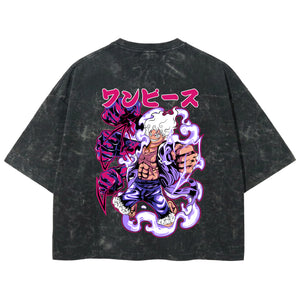 Playera streetwear premium de anime y gaming ExtraLife MX, corte boxy deluxe mineral wash heavyweight en color Acid Wash, moda urbana mexicana de culto.