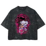 Playera streetwear premium de anime y gaming ExtraLife MX, corte boxy deluxe mineral wash heavyweight en color Acid Wash, moda urbana mexicana de culto.