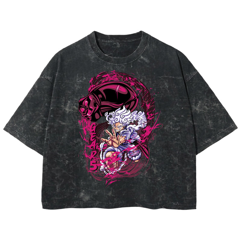 Playera streetwear premium de anime y gaming ExtraLife MX, corte boxy deluxe mineral wash heavyweight en color Acid Wash, moda urbana mexicana de culto.