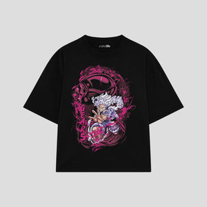 Playera streetwear premium de anime y gaming ExtraLife MX, corte boxy oversized drop shoulder heavyweight en color Deep Black y Off-White, moda urbana mexicana de culto.