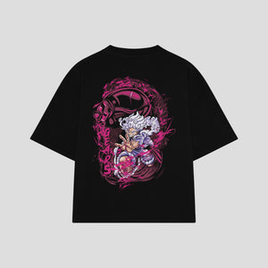 Playera streetwear premium de anime y gaming ExtraLife MX, corte boxy oversized drop shoulder heavyweight en color Deep Black y Off-White, moda urbana mexicana de culto.