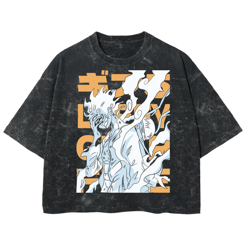 Playera streetwear premium de anime y gaming ExtraLife MX, corte boxy deluxe mineral wash heavyweight en color Acid Wash, moda urbana mexicana de culto.