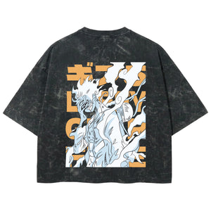 Playera streetwear premium de anime y gaming ExtraLife MX, corte boxy deluxe mineral wash heavyweight en color Acid Wash, moda urbana mexicana de culto.