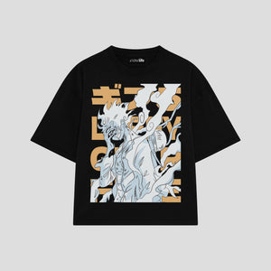 Playera streetwear premium de anime y gaming ExtraLife MX, corte boxy oversized drop shoulder heavyweight en color Deep Black y Off-White, moda urbana mexicana de culto.