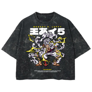 Playera streetwear premium de anime y gaming ExtraLife MX, corte boxy deluxe mineral wash heavyweight en color Acid Wash, moda urbana mexicana de culto.