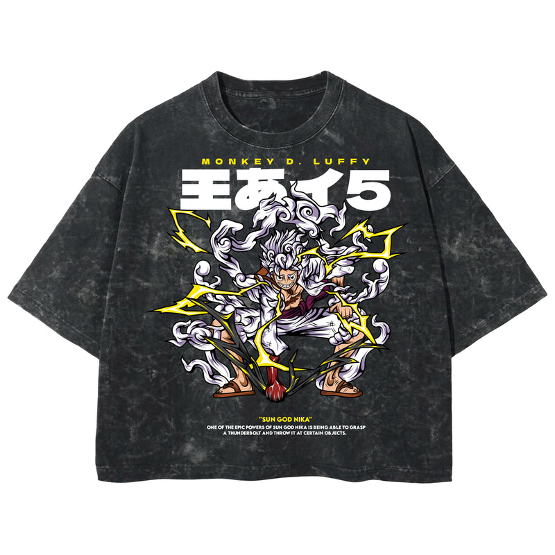 Playera streetwear premium de anime y gaming ExtraLife MX, corte boxy deluxe mineral wash heavyweight en color Acid Wash, moda urbana mexicana de culto.