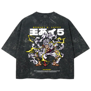 Playera streetwear premium de anime y gaming ExtraLife MX, corte boxy deluxe mineral wash heavyweight en color Acid Wash, moda urbana mexicana de culto.