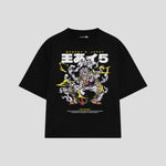 Playera streetwear premium de anime y gaming ExtraLife MX, corte boxy oversized drop shoulder heavyweight en color Deep Black y Off-White, moda urbana mexicana de culto.
