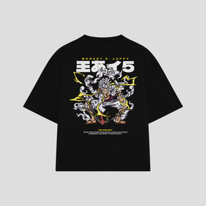 Playera streetwear premium de anime y gaming ExtraLife MX, corte boxy oversized drop shoulder heavyweight en color Deep Black y Off-White, moda urbana mexicana de culto.