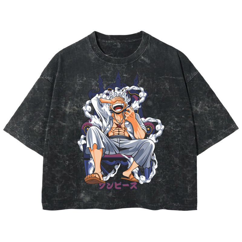 Playera streetwear premium de anime y gaming ExtraLife MX, corte boxy deluxe mineral wash heavyweight en color Acid Wash, moda urbana mexicana de culto.