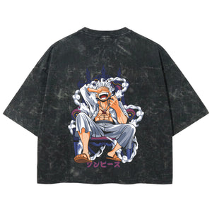Playera streetwear premium de anime y gaming ExtraLife MX, corte boxy deluxe mineral wash heavyweight en color Acid Wash, moda urbana mexicana de culto.
