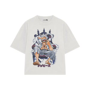 Playera streetwear premium de anime y gaming ExtraLife MX, corte boxy oversized drop shoulder heavyweight en color Deep Black y Off-White, moda urbana mexicana de culto.