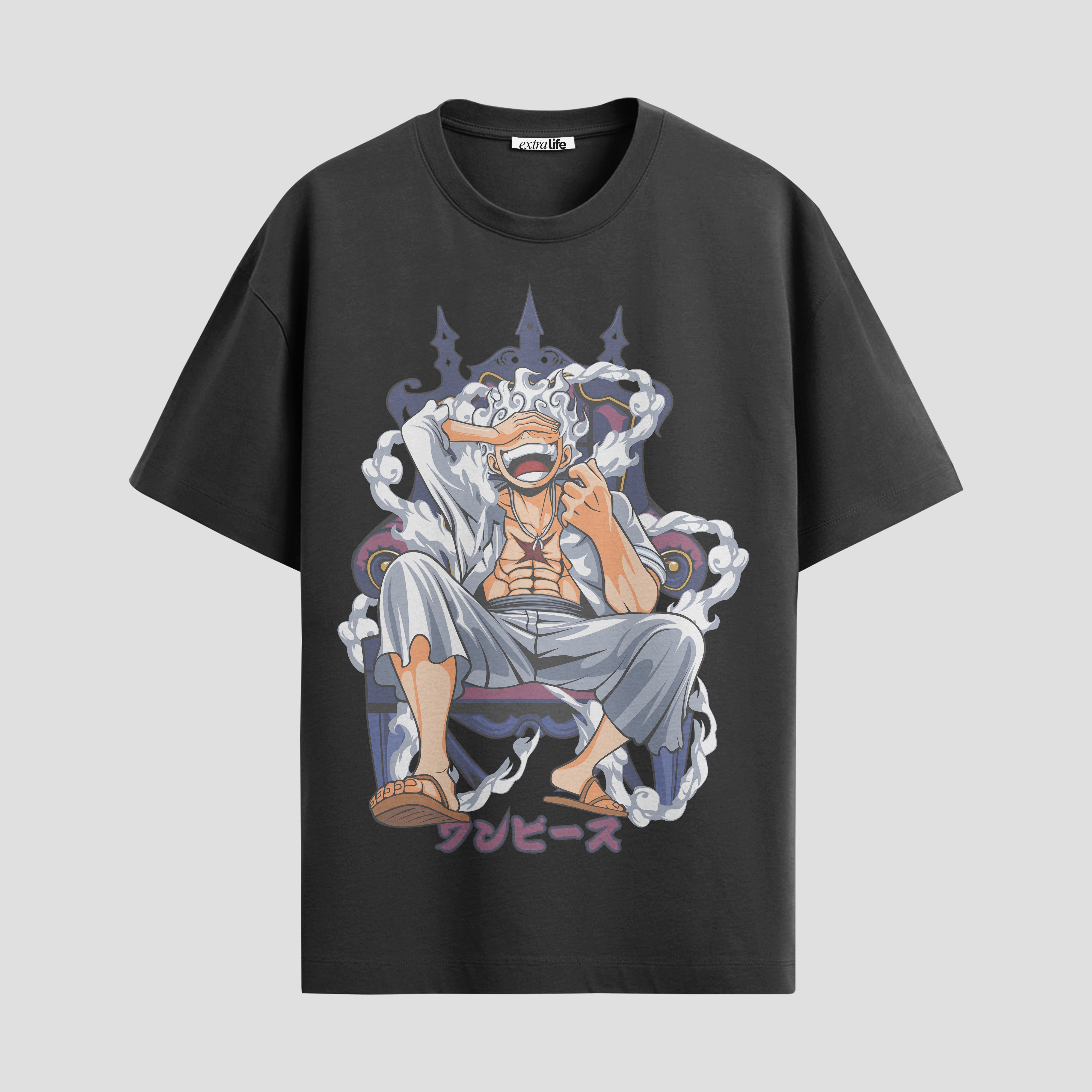 Playera urbana de anime y gaming ExtraLife MX, corte Standard Fit unisex ligero y transpirable en color Deep Black y Pure White, ropa de uso diario para gym y casual.