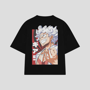 Playera streetwear premium de anime y gaming ExtraLife MX, corte boxy oversized drop shoulder heavyweight en color Deep Black y Off-White, moda urbana mexicana de culto.