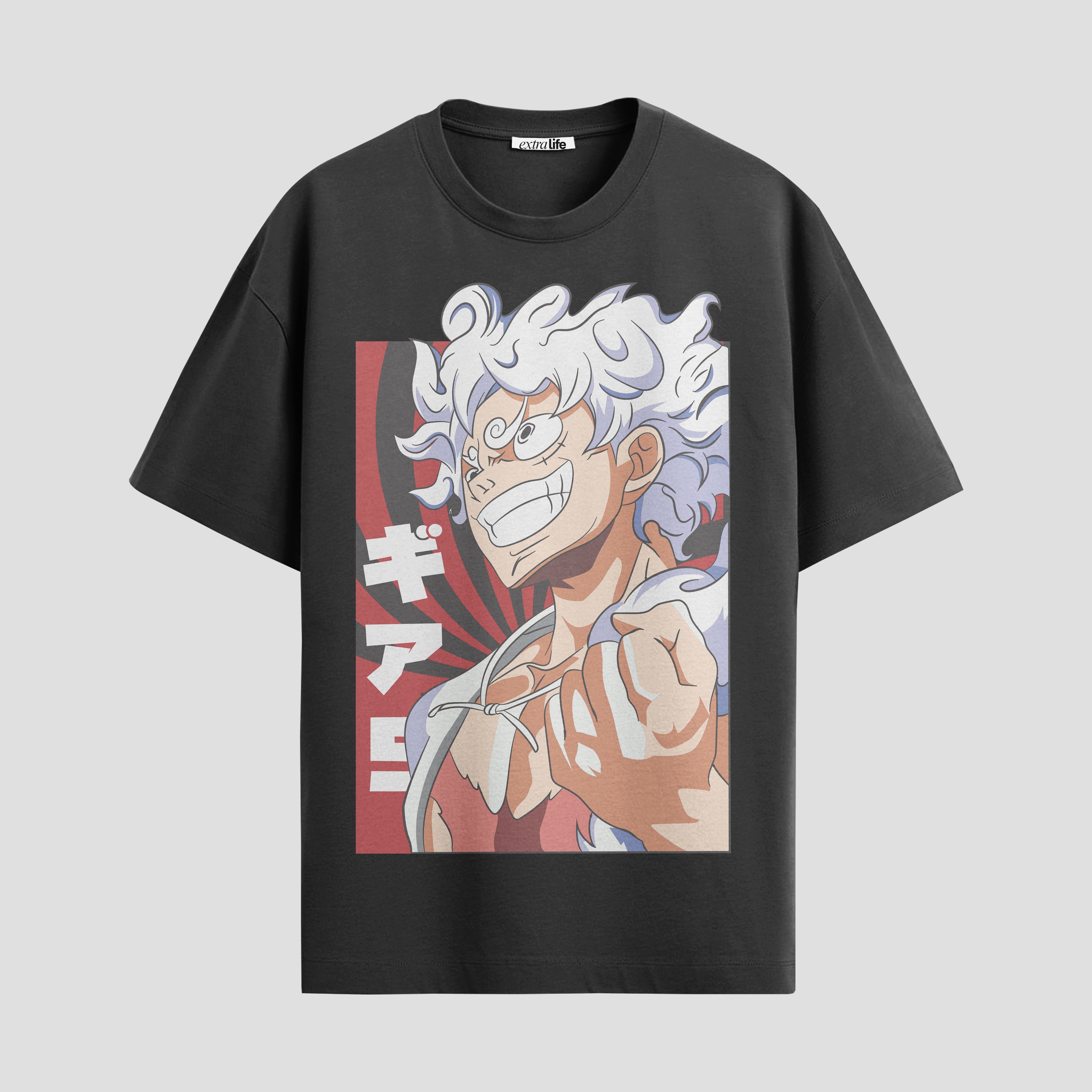 Playera urbana de anime y gaming ExtraLife MX, corte Standard Fit unisex ligero y transpirable en color Deep Black y Pure White, ropa de uso diario para gym y casual.