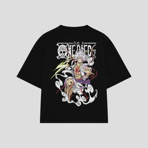 Playera streetwear premium de anime y gaming ExtraLife MX, corte boxy oversized drop shoulder heavyweight en color Deep Black y Off-White, moda urbana mexicana de culto.