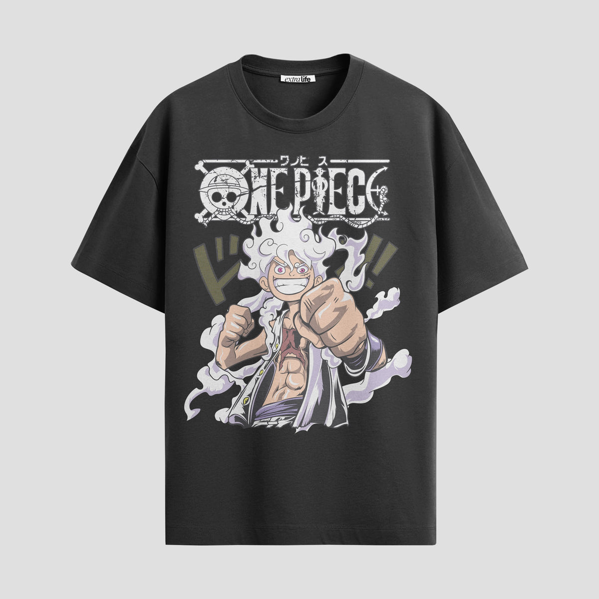 Playera urbana de anime y gaming ExtraLife MX, corte Classic Premium unisex ligero y transpirable en color Deep Black y Pure White, ropa de uso diario para gym y casual.