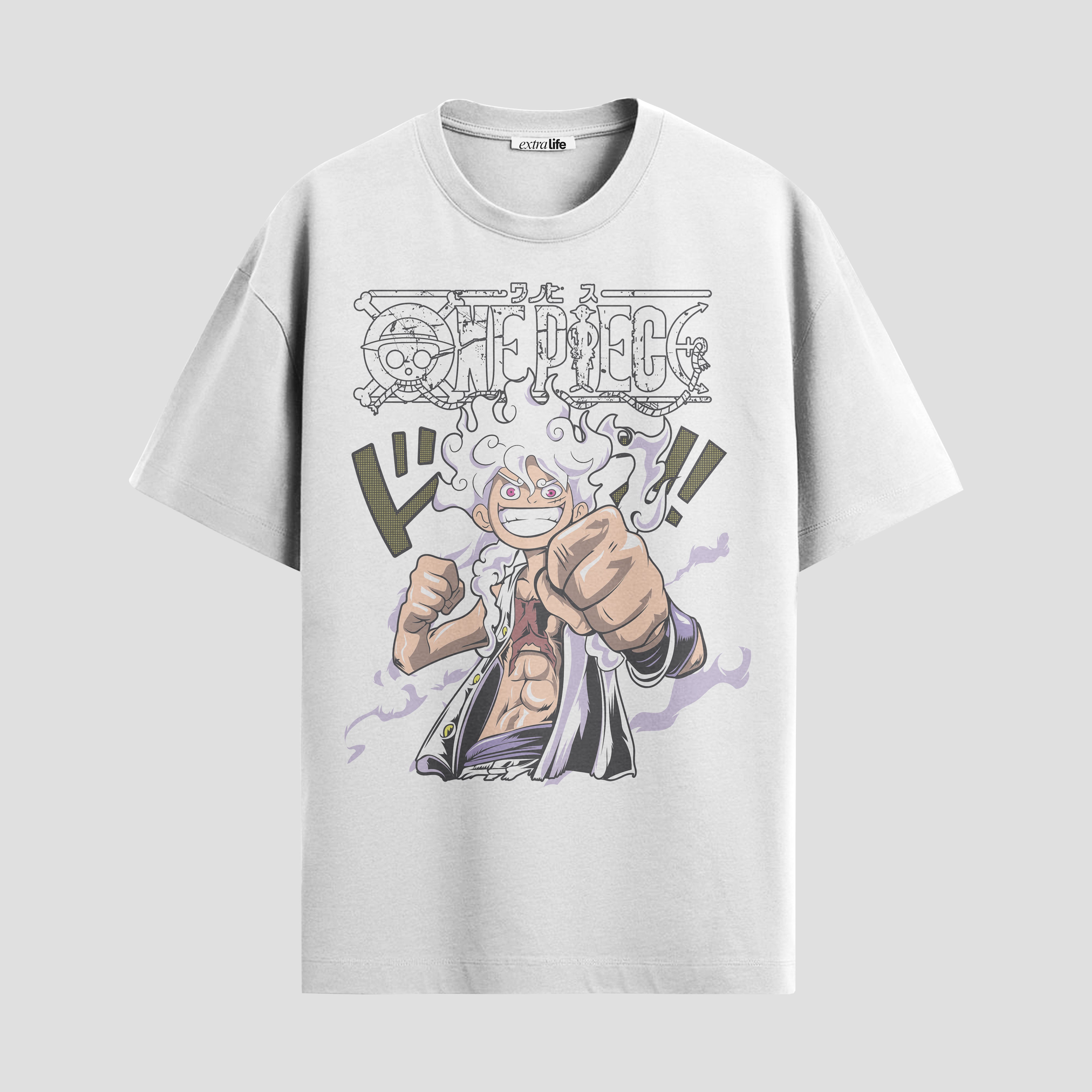 Playera urbana de anime y gaming ExtraLife MX, corte Standard Fit unisex ligero y transpirable en color Deep Black y Pure White, ropa de uso diario para gym y casual.