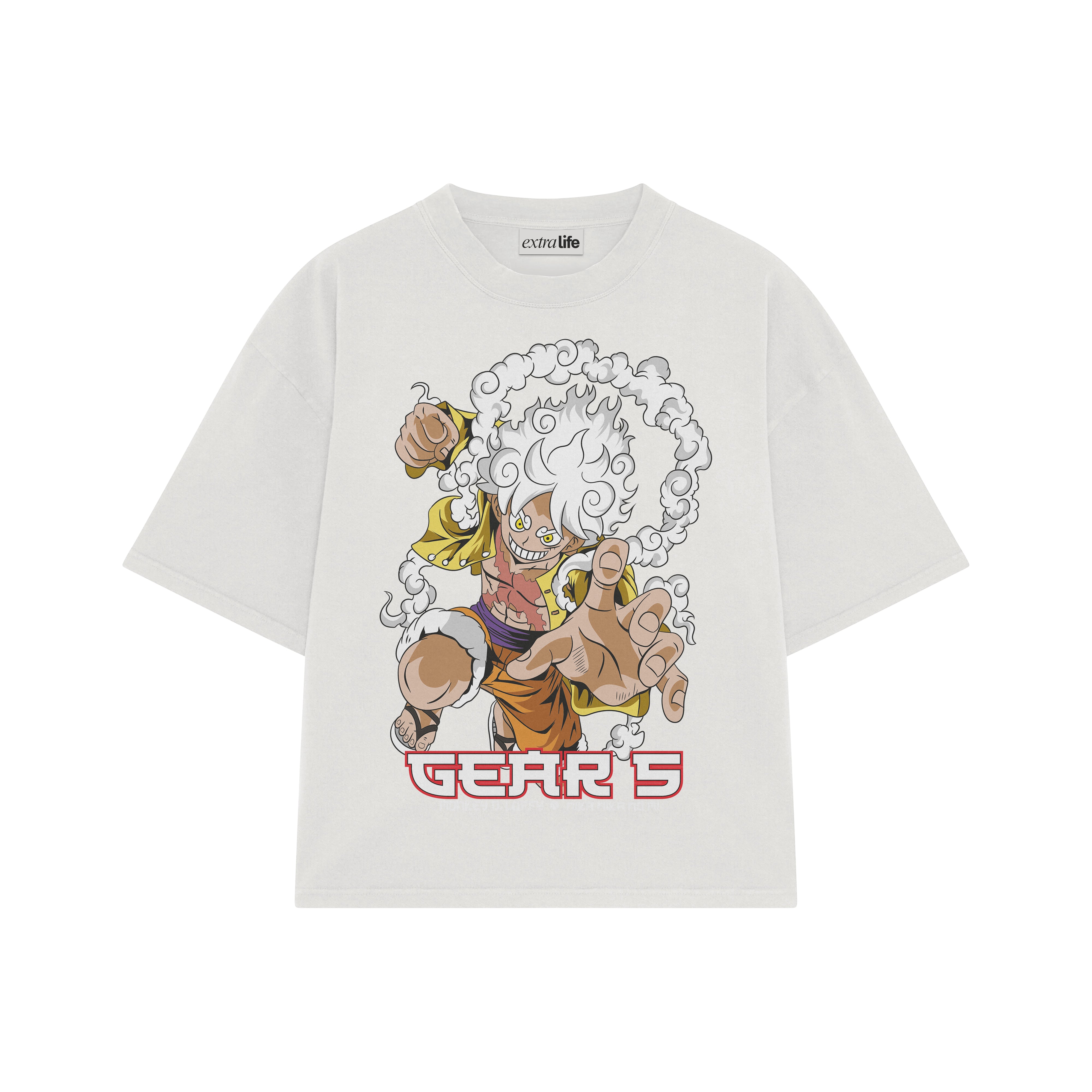 Playera streetwear premium de anime y gaming ExtraLife MX, corte boxy oversized drop shoulder heavyweight en color Deep Black y Off-White, moda urbana mexicana de culto.