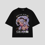 Playera streetwear premium de anime y gaming ExtraLife MX, corte boxy oversized drop shoulder heavyweight en color Deep Black y Off-White, moda urbana mexicana de culto.