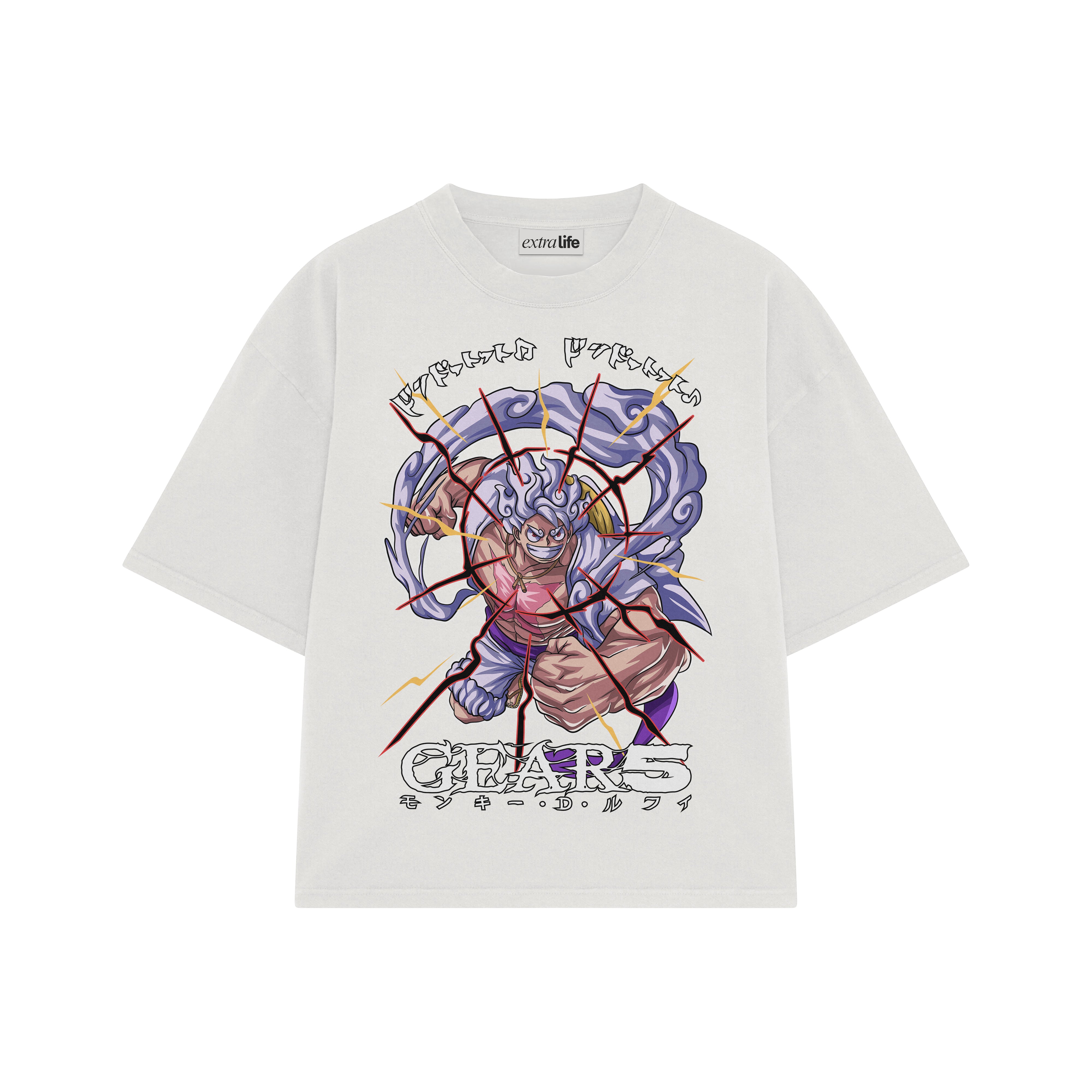 Playera streetwear premium de anime y gaming ExtraLife MX, corte boxy oversized drop shoulder heavyweight en color Deep Black y Off-White, moda urbana mexicana de culto.