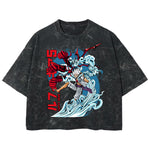 Playera streetwear premium de anime y gaming ExtraLife MX, corte boxy deluxe mineral wash heavyweight en color Acid Wash, moda urbana mexicana de culto.