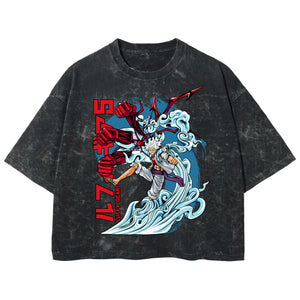 Playera streetwear premium de anime y gaming ExtraLife MX, corte boxy deluxe mineral wash heavyweight en color Acid Wash, moda urbana mexicana de culto.