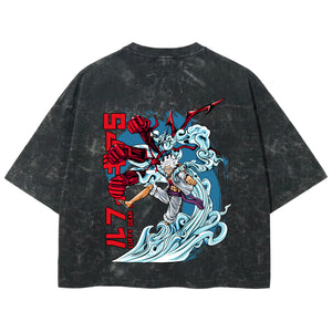 Playera streetwear premium de anime y gaming ExtraLife MX, corte boxy deluxe mineral wash heavyweight en color Acid Wash, moda urbana mexicana de culto.