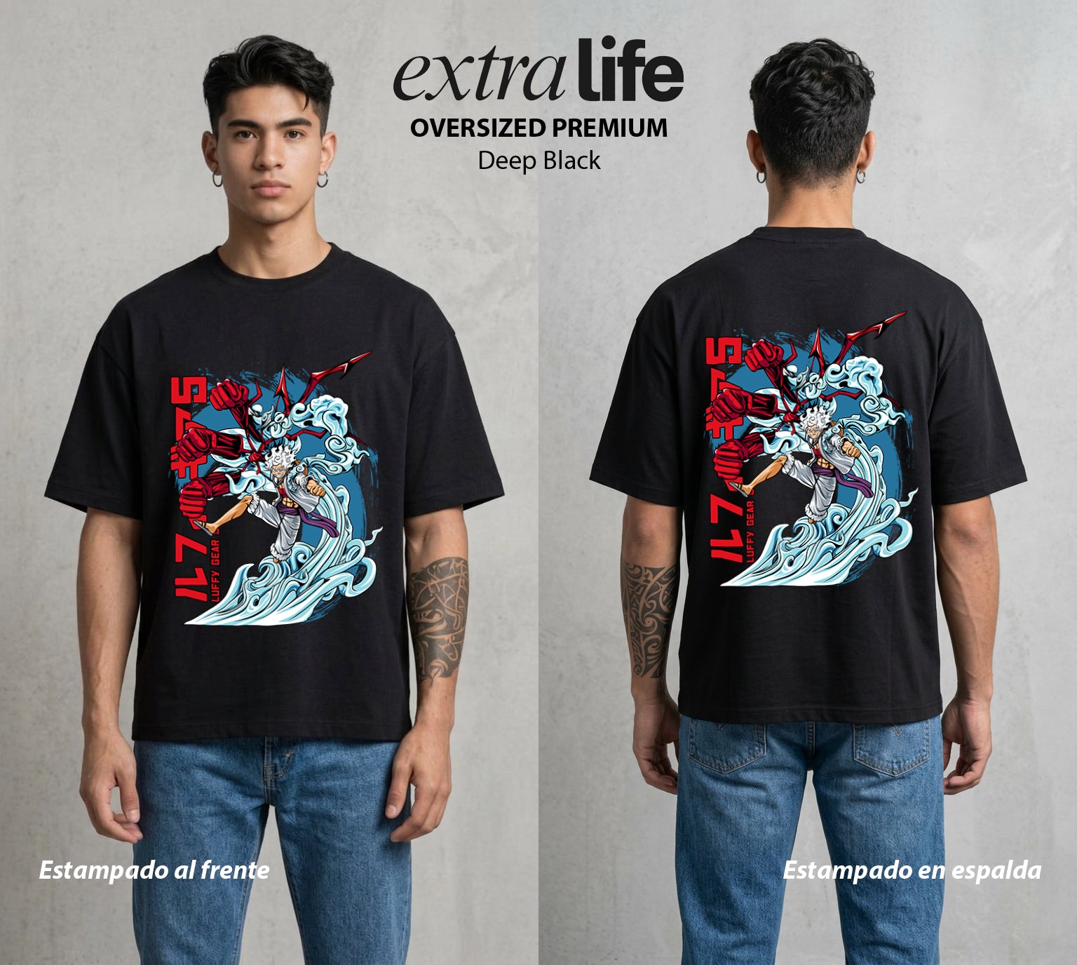 Mar de los Piratas | Engranaje del Capitan #03184 - Playera Oversized Premium | Deep Black - Foto en modelo