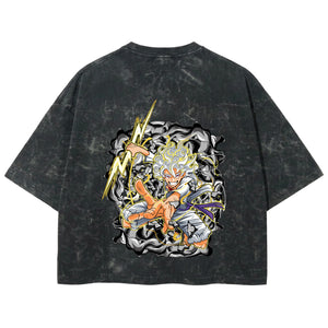 Playera streetwear premium de anime y gaming ExtraLife MX, corte boxy deluxe mineral wash heavyweight en color Acid Wash, moda urbana mexicana de culto.