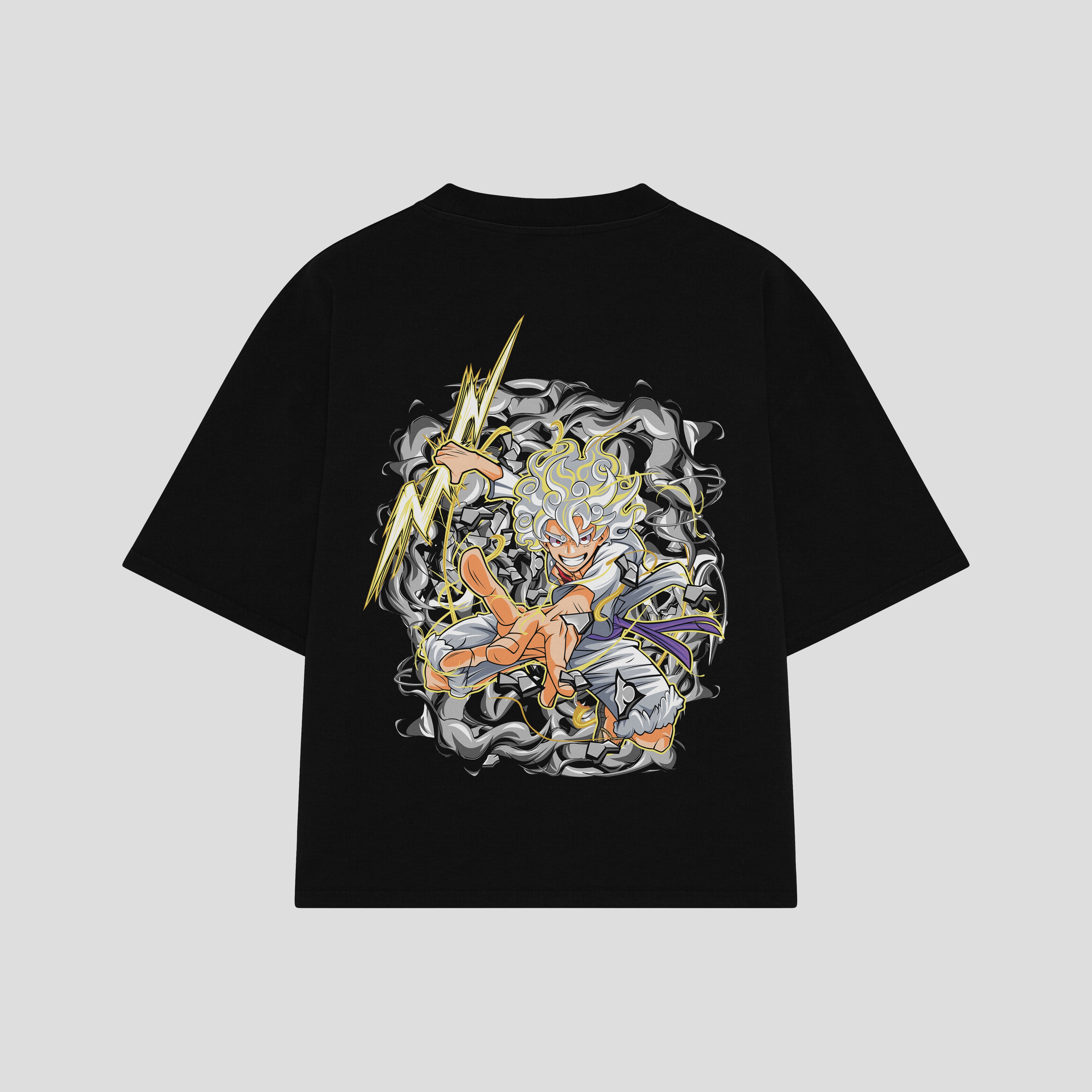 Playera streetwear premium de anime y gaming ExtraLife MX, corte boxy oversized drop shoulder heavyweight en color Deep Black y Off-White, moda urbana mexicana de culto.